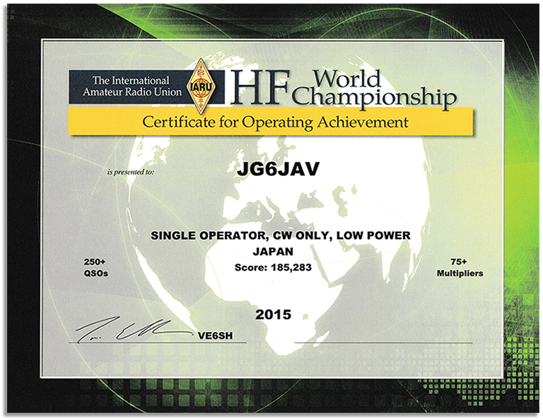 2015 IARU HF Certificate 2015 IARU HF Certificate